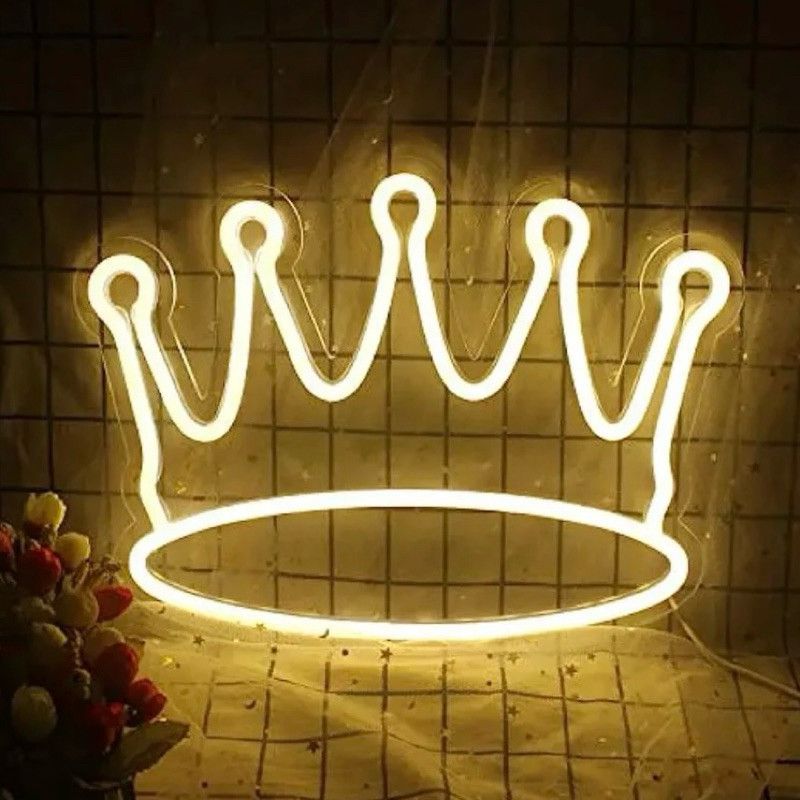 Painel Luminária Decoração Led Neon COROA 30 cm para festas, quartos e salões.
