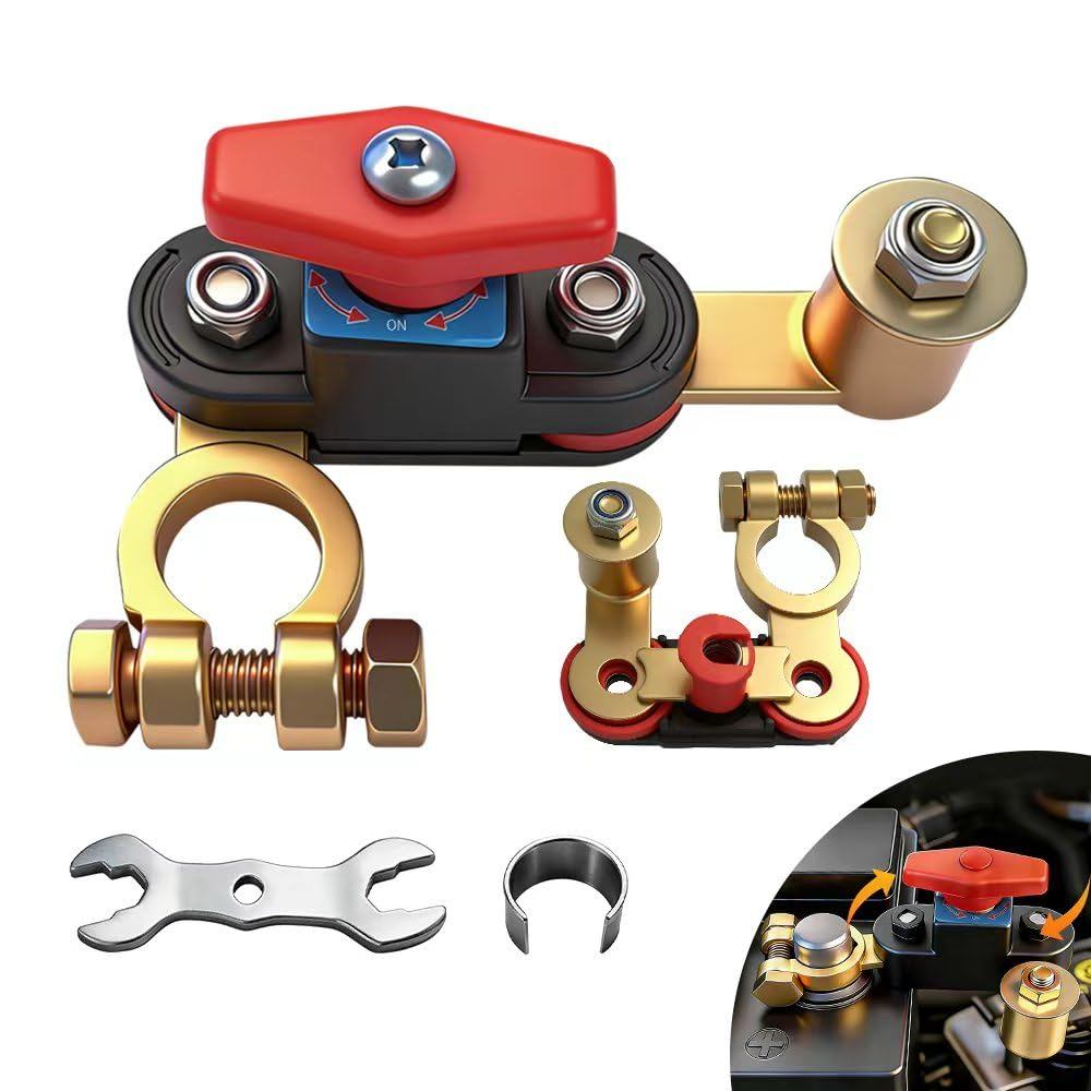 Car Battery Cut Off Switch, Manual Rotary 12V-24V Disconnect Switch, Pure Copper High Conductivity Power Isolator for Ca