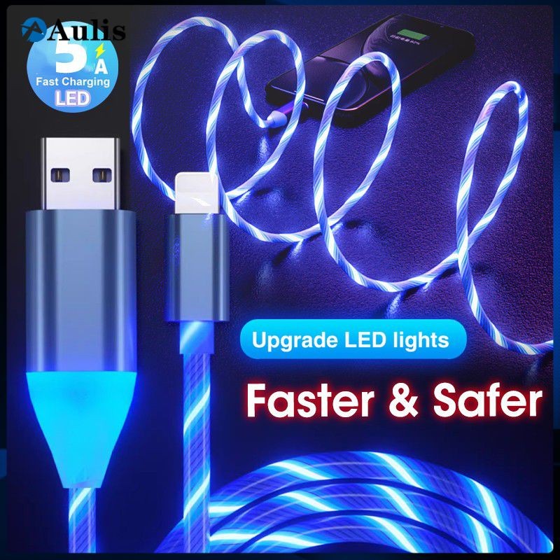 Cabo USB 3A LED Glow 1M-De Carregamento De Luz Fluida Luminosa Para Micro E Tipo C , Dados Rápido