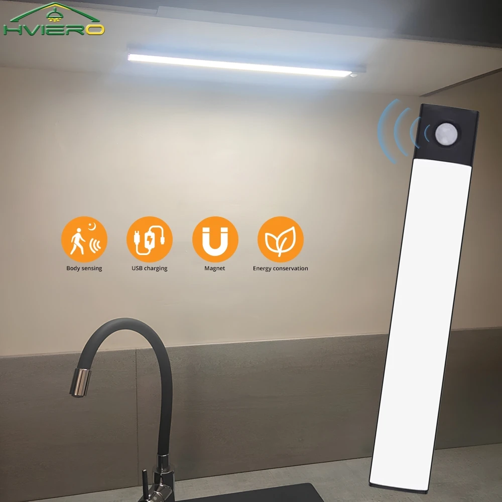 Usb Rechargeable Night Light Led Lamp Motion Sensor Under Cabinet Home Decor Wardrobe Closet Hallway Bulb Wireless Touch Sensing
