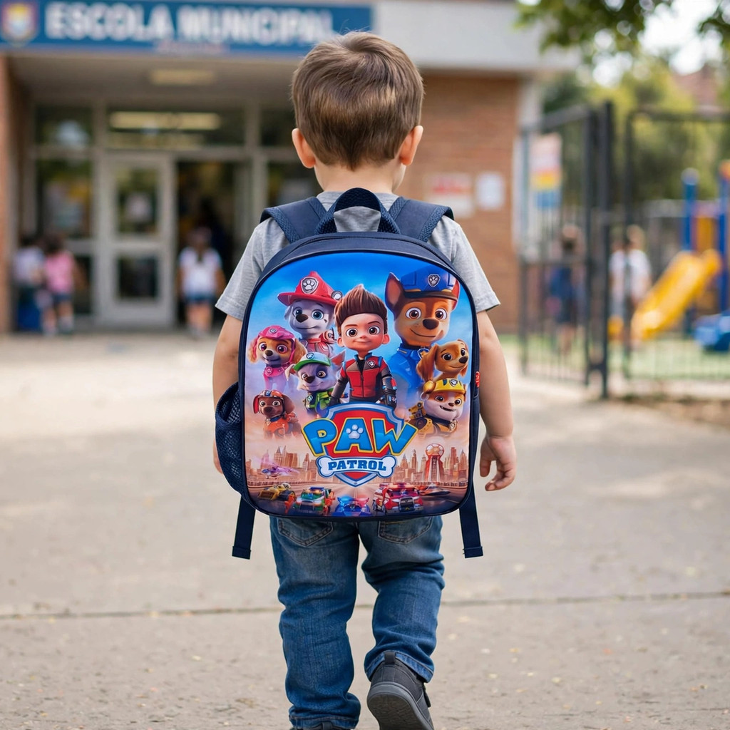 Mochila Escolar Infantil Patrulha Canina Bolsa Masculina Menino Creche Passeio Jardim de Infância Resistente Filme Azul