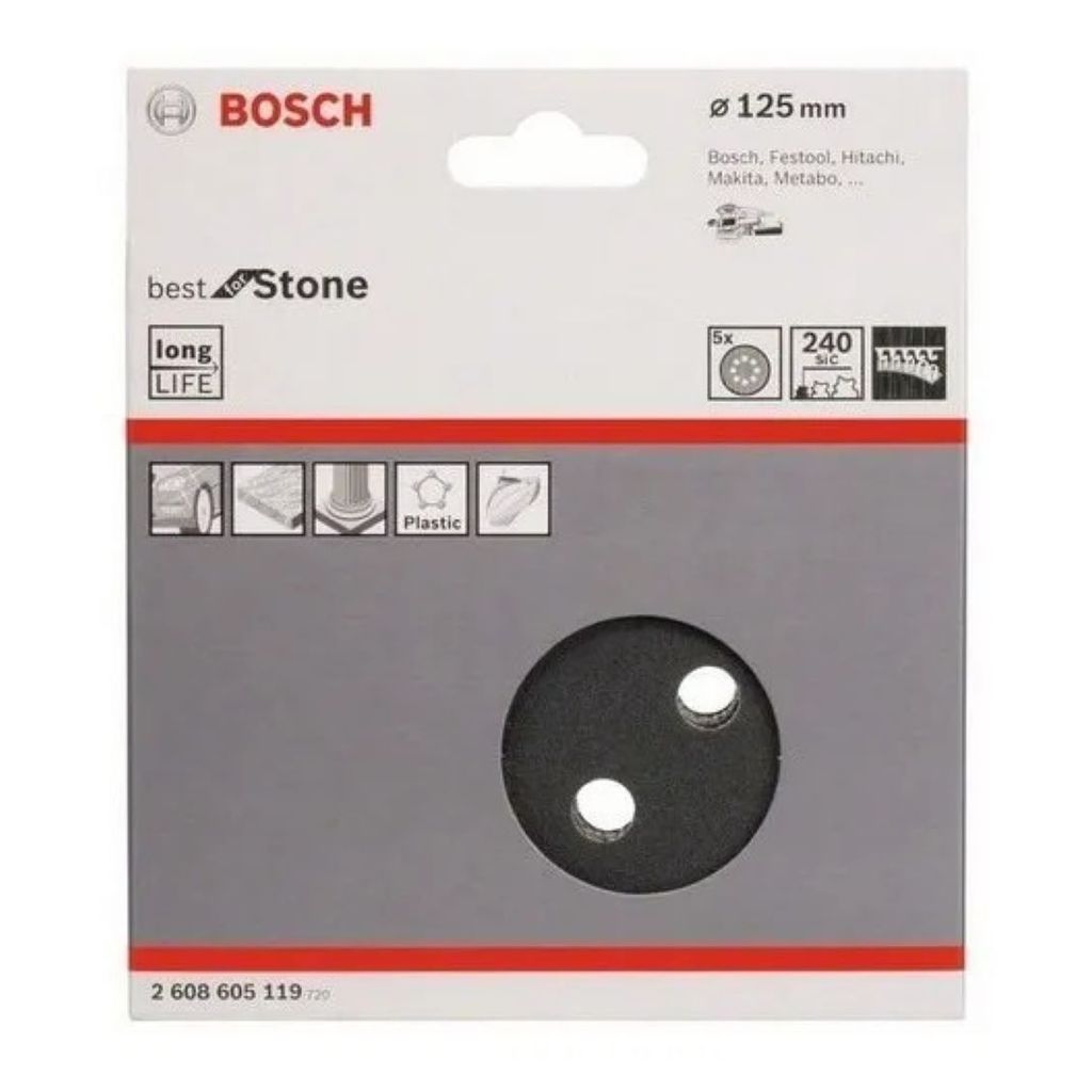 Disco de Lixa Auto Colante G240 125mm C/5 Bosch Roto-orbital 2608605119