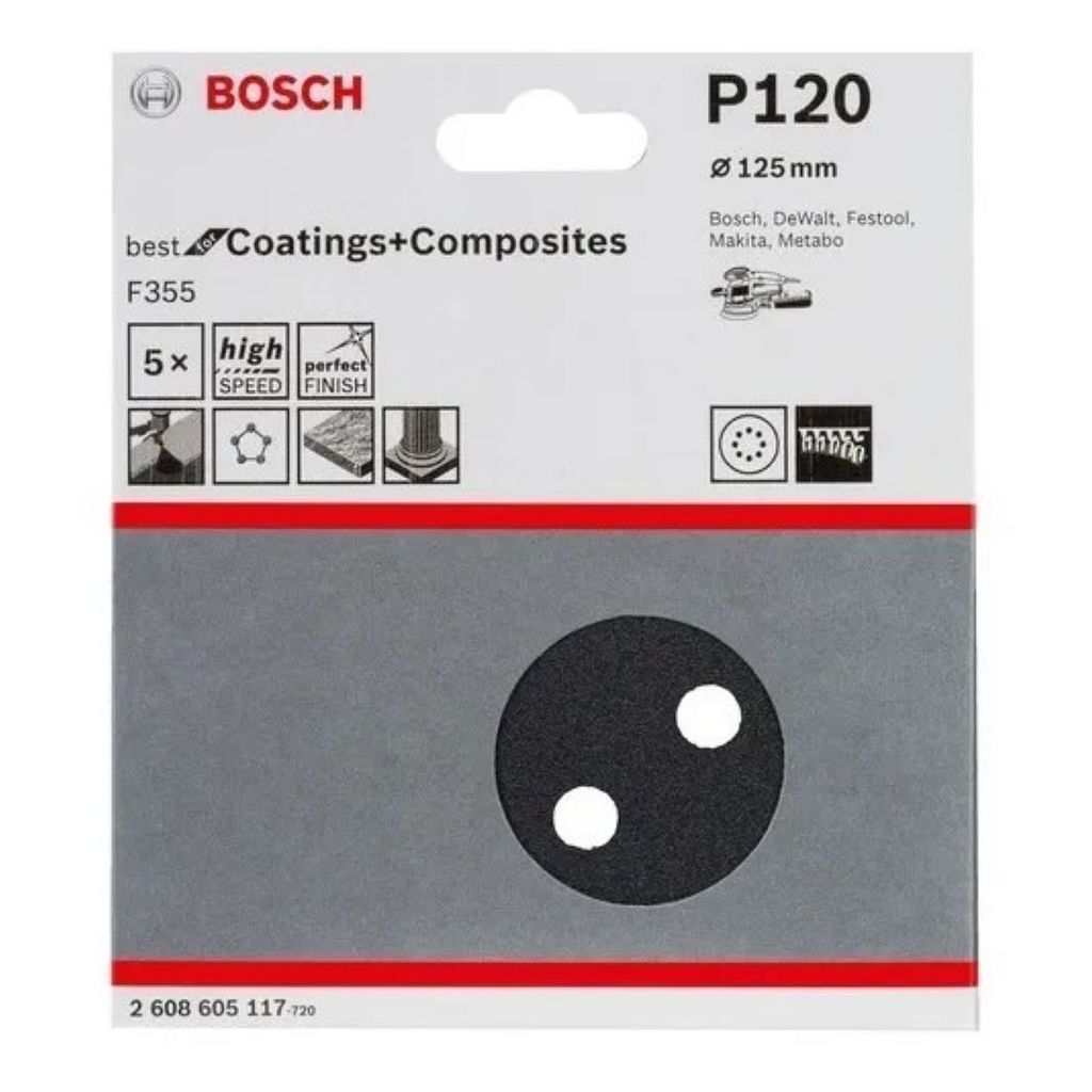 Disco de Lixa Auto Colante G120 125mm C/5 Bosch Roto-orbital 2608605117