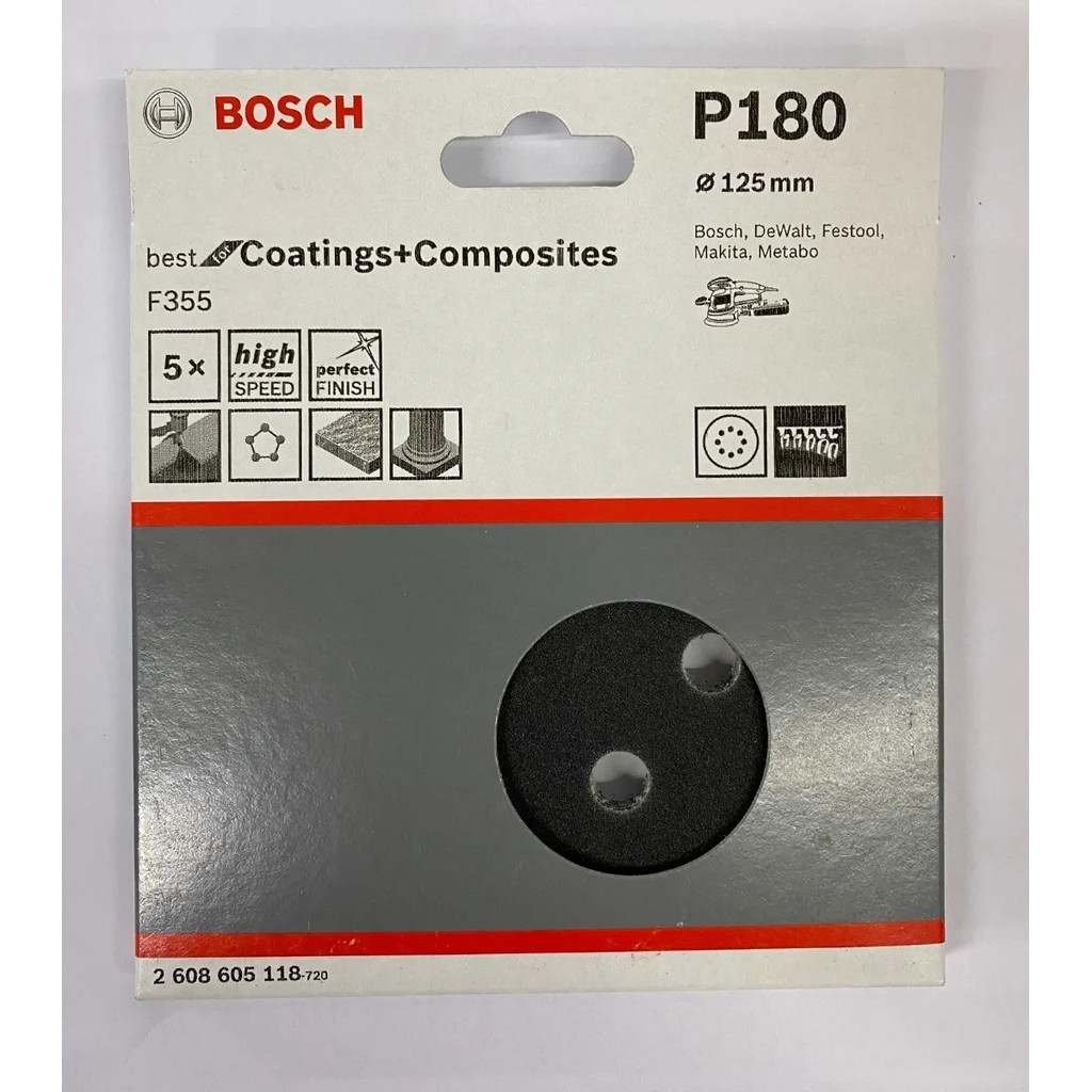 Disco de Lixa Auto Colante G180 125mm C/5 Bosch Roto-orbital 2608605118