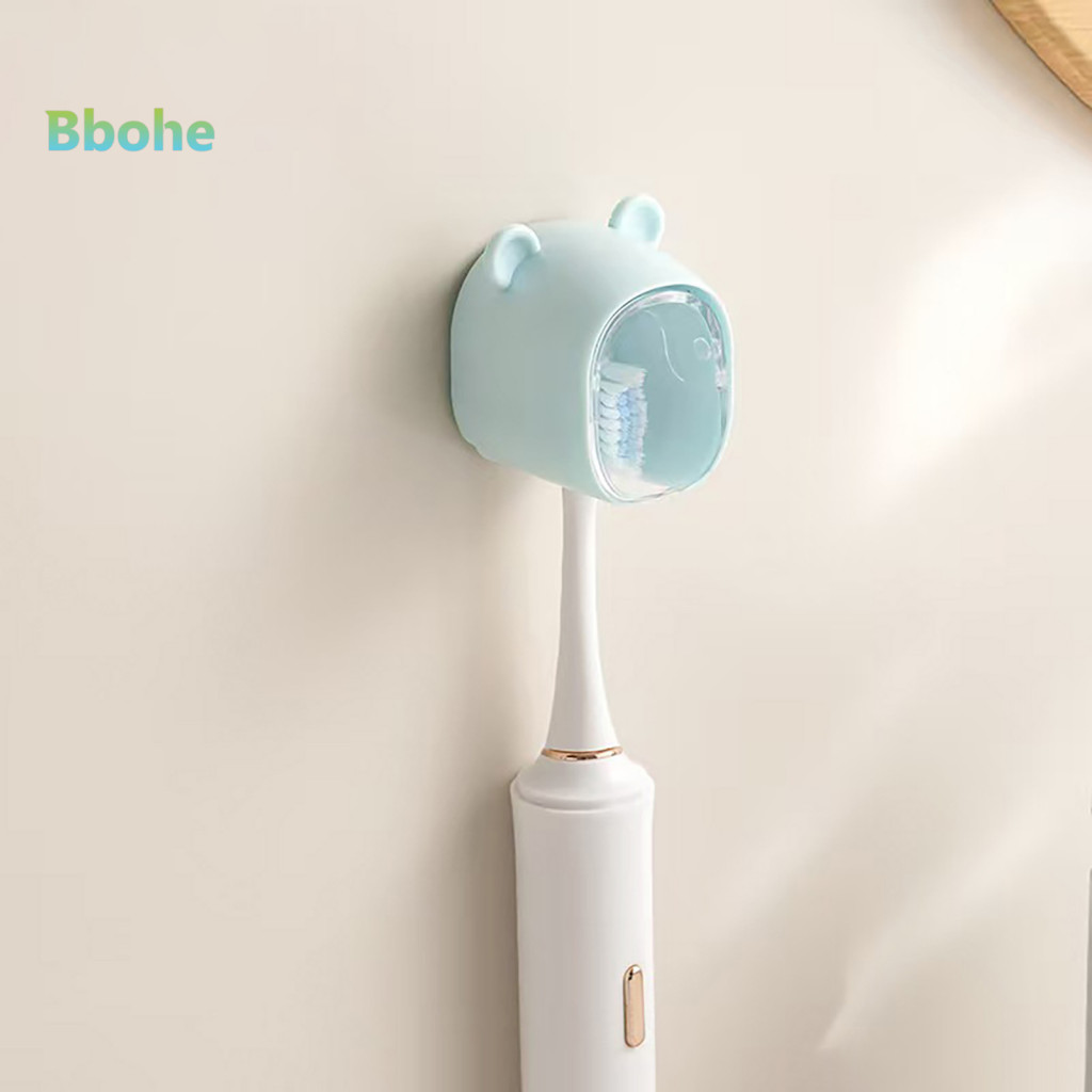 Electric Toothbrush Organizer Wall Mounted Holder Cute Bear Wall-mounted with Dustproof Flip Cover Drill-free for for So