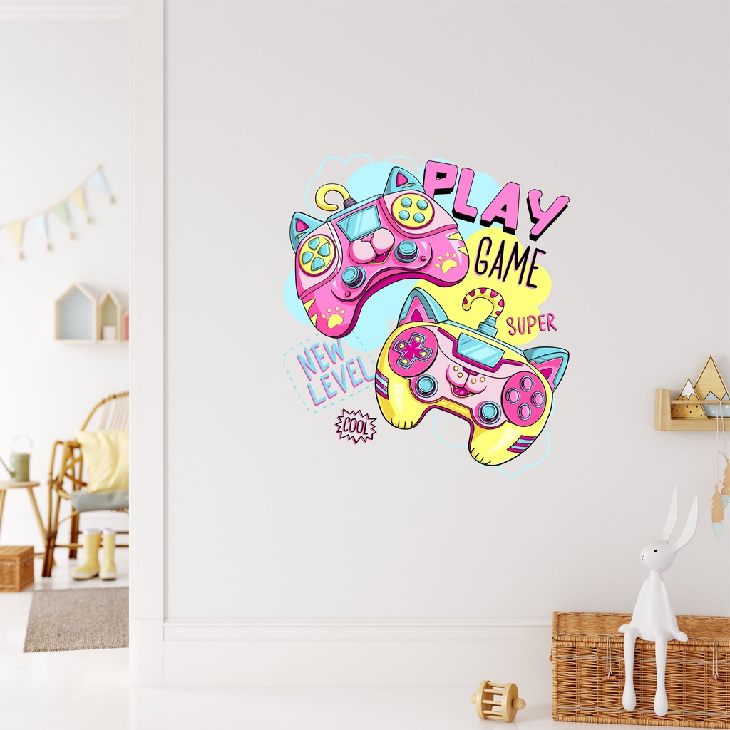 Adesivo Parede Infantil Controle Gamer Meninas Games Rosa Papel de Parede Infantil Decalque