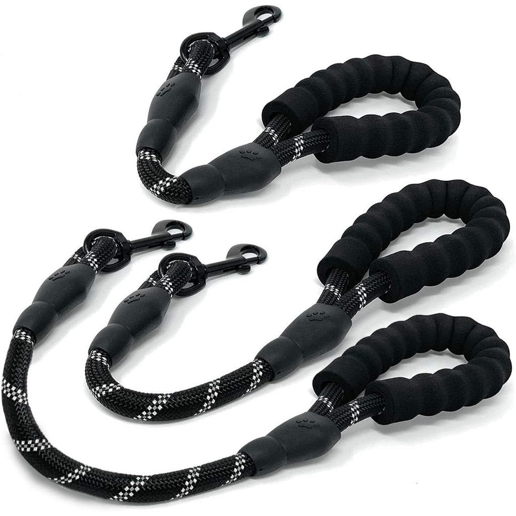 Cymiler Nylon Traffic Leash with Padded Handle, 3 Sizes - Short Leash with Reflective Threads for Small to Large Dogs 4X