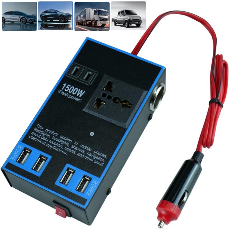 Inversor de Energia Automotivo 200W DC 12V/24V para 110V/220V com 4 Portas USB Carregador Rápido para Carros Caminhões