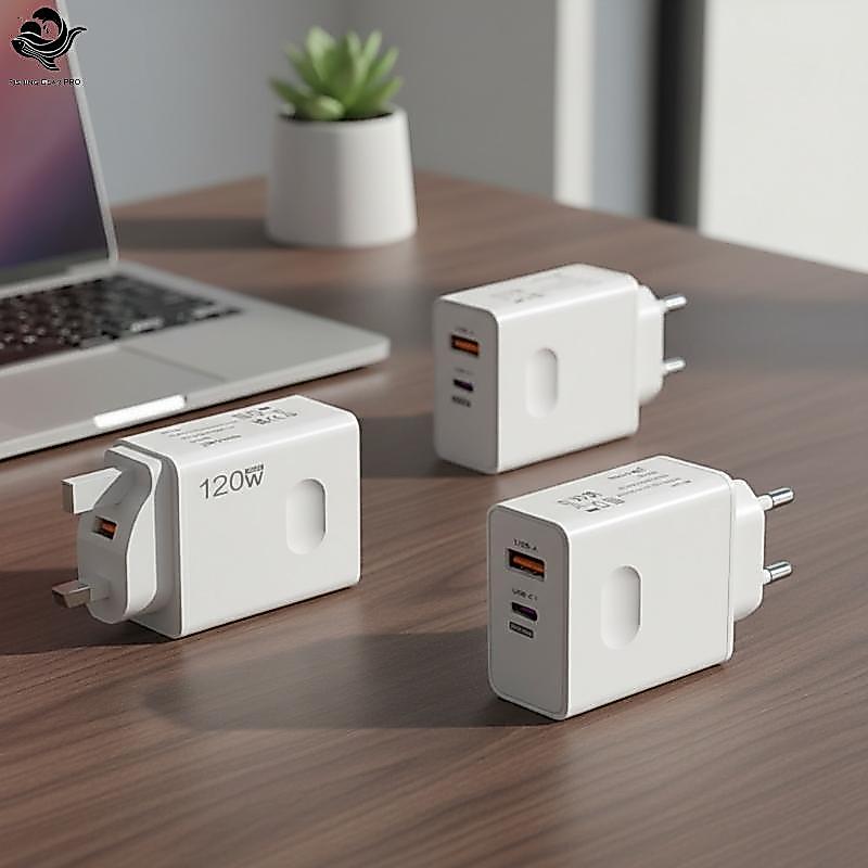 PFG 120W Multi Plug Carregador De Parede Rápido Reino Unido Ue Utilizável Duplo USB A Tipo C Portas Qui Para Smartphone