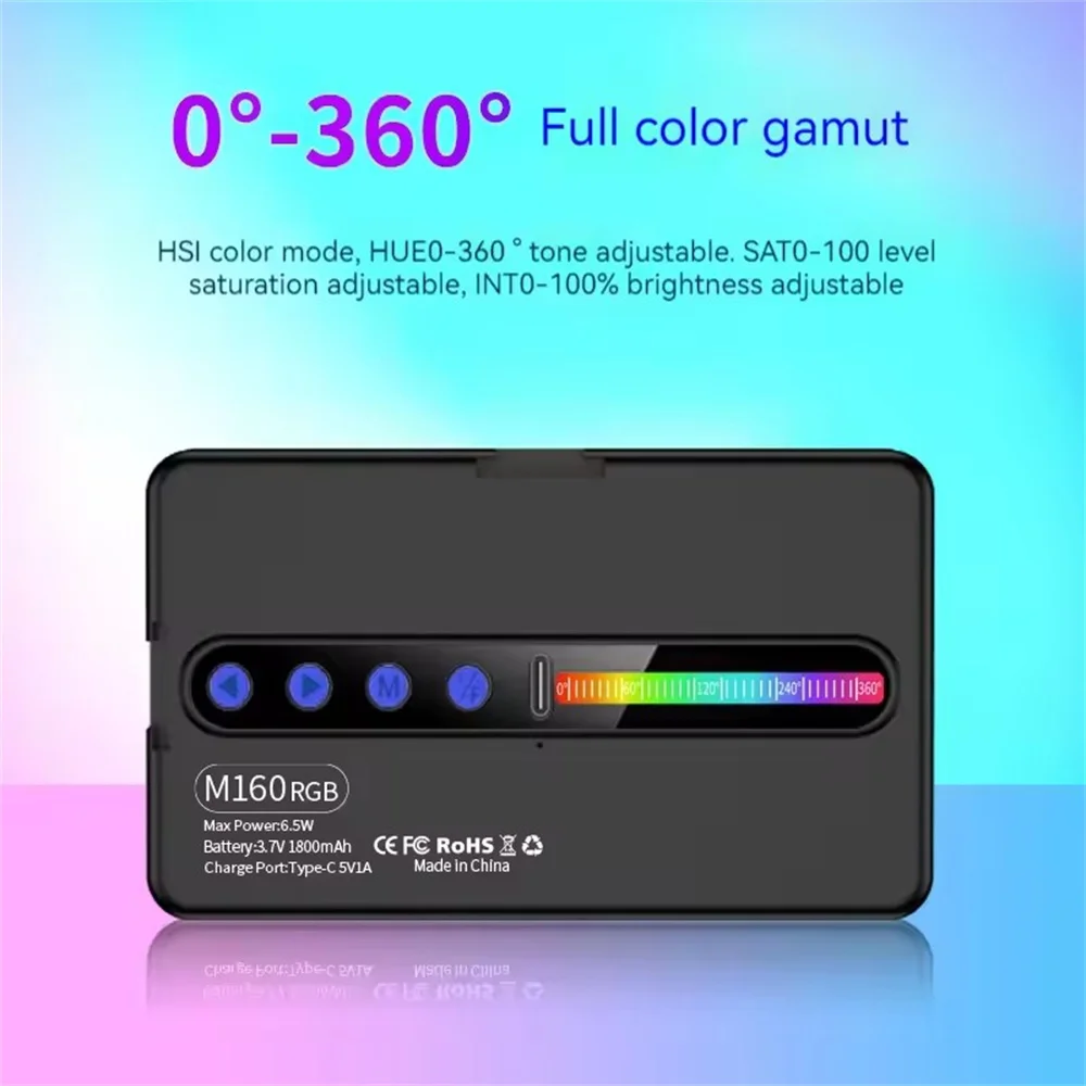 MEUYAG RGB Mini LED Video Camera Full Color Dimmable Fill Light Live Vlog Photography Photo Studio Lamp for Smartphone Selfie