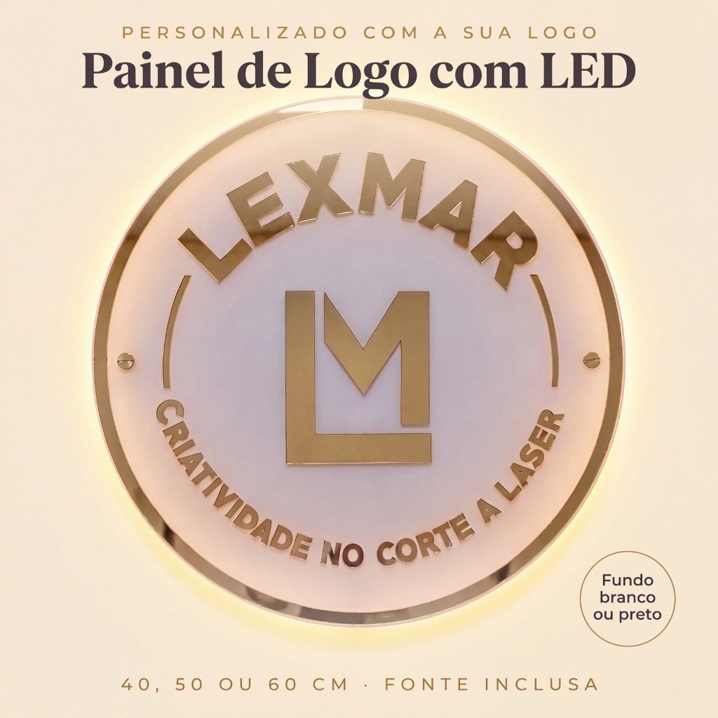 Placa de Logo Iluminada Backlight LED Personalizada Redonda Acrílico Espelhado Parede Empresa