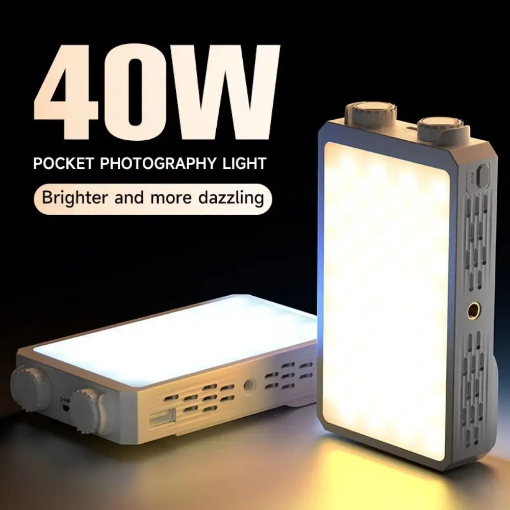 40W RGB LED Camera Light 2800-9000K 4400mAh Battery Mini LED Video Lamp with Tripod Adjustable Pocket Photography Light Camping