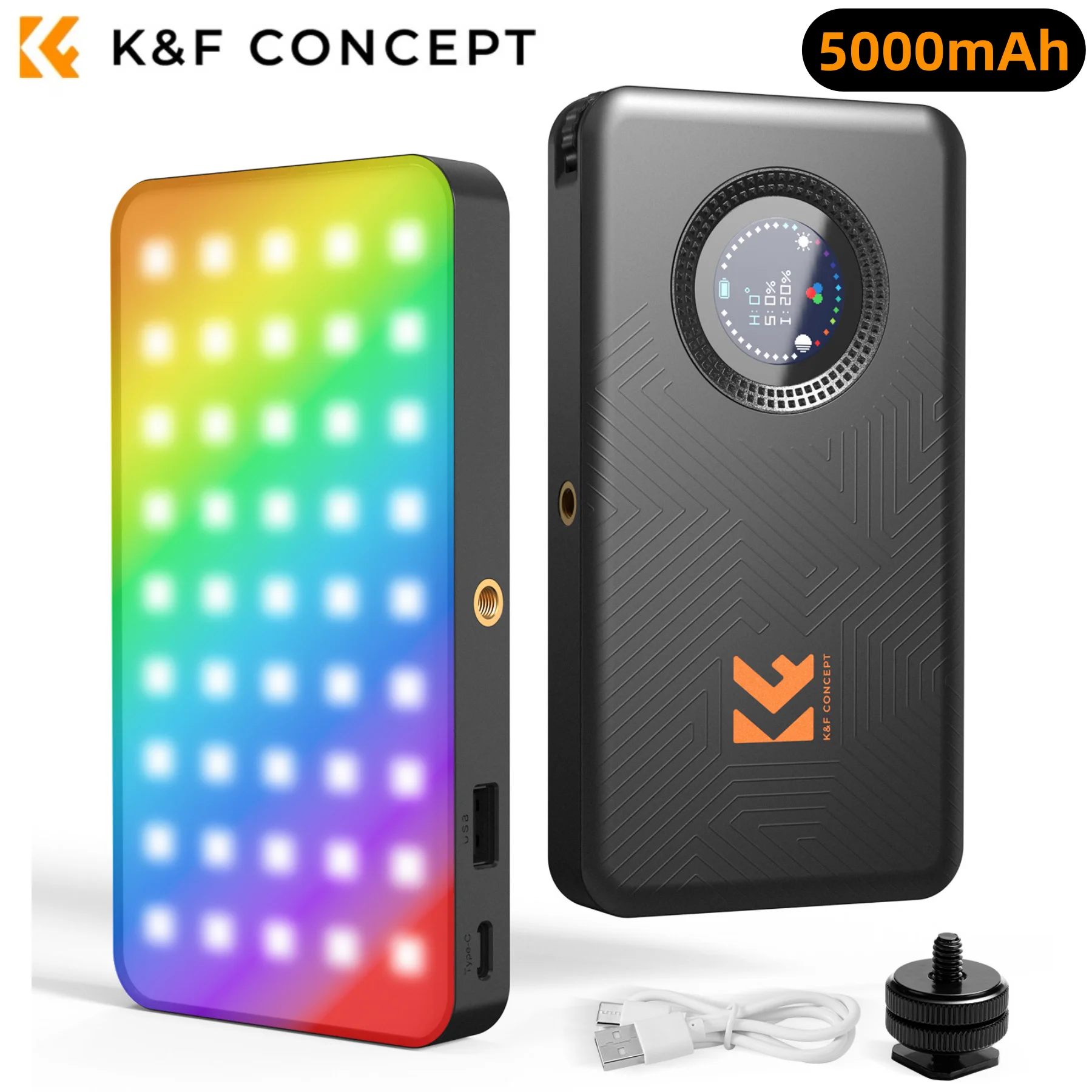 K&F CONCEPT 12W RGB Camera Video Light Portable 5000mAh CRI95+ 2700-7500K Full Color OLED Screen Phone Vlog Photography Light