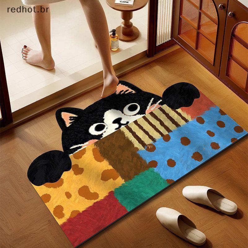 REBR Cute Bla Cat Shaped Bath Mat Antiderrapante Super Absorvente Qui Dry Floor Para Banheiro Entrada Uso .