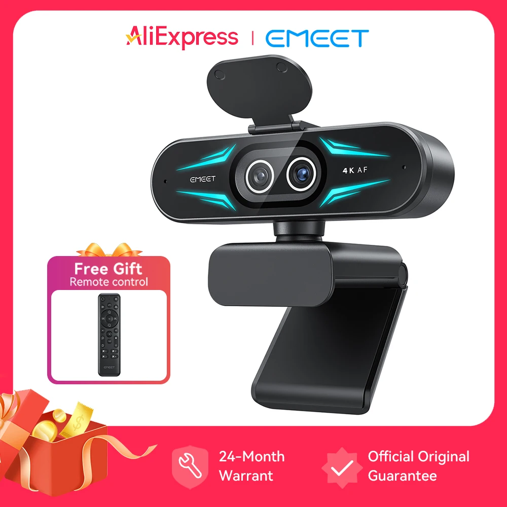 4K Webcam 1080P 60fps Web Camera EMEET C60E 4K Binocular USB Camera With RGB Light for Streaming/Gamer Video Camera for Computer