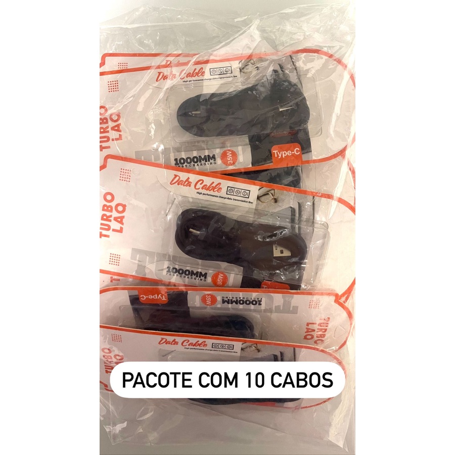 PACOTE C/10 Cabo Carregador Android turbo  Fast charge TIPO V8 OU TIPO C 35W samsung, xiaomi, LG