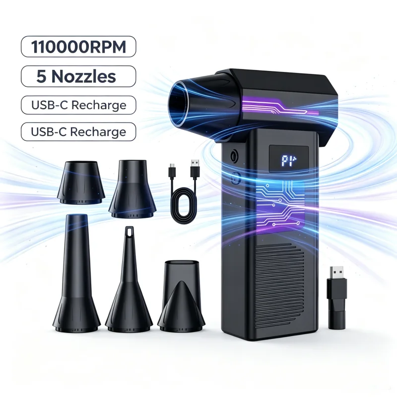 Handheld Mini Turbo Jet Blower 110000RPM, Portable Air Duster for PC Keyboard Car Cleaning, Type-C Rechargeable