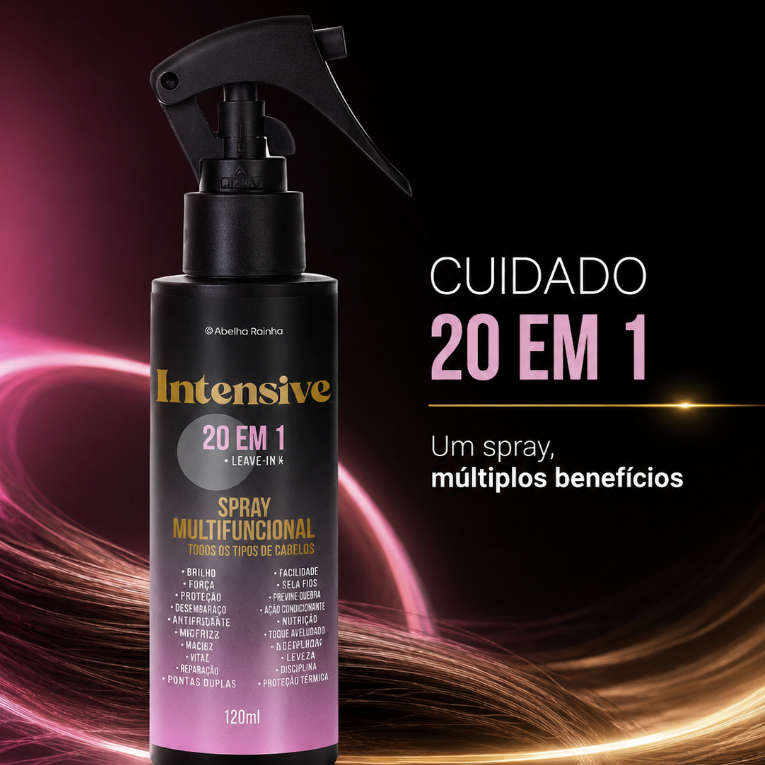 Spray Capilar Multifuncional Intensive 20 em 1 120ml Leave-in Antifrizz Brilho Proteção Térmica Abelha Rainha