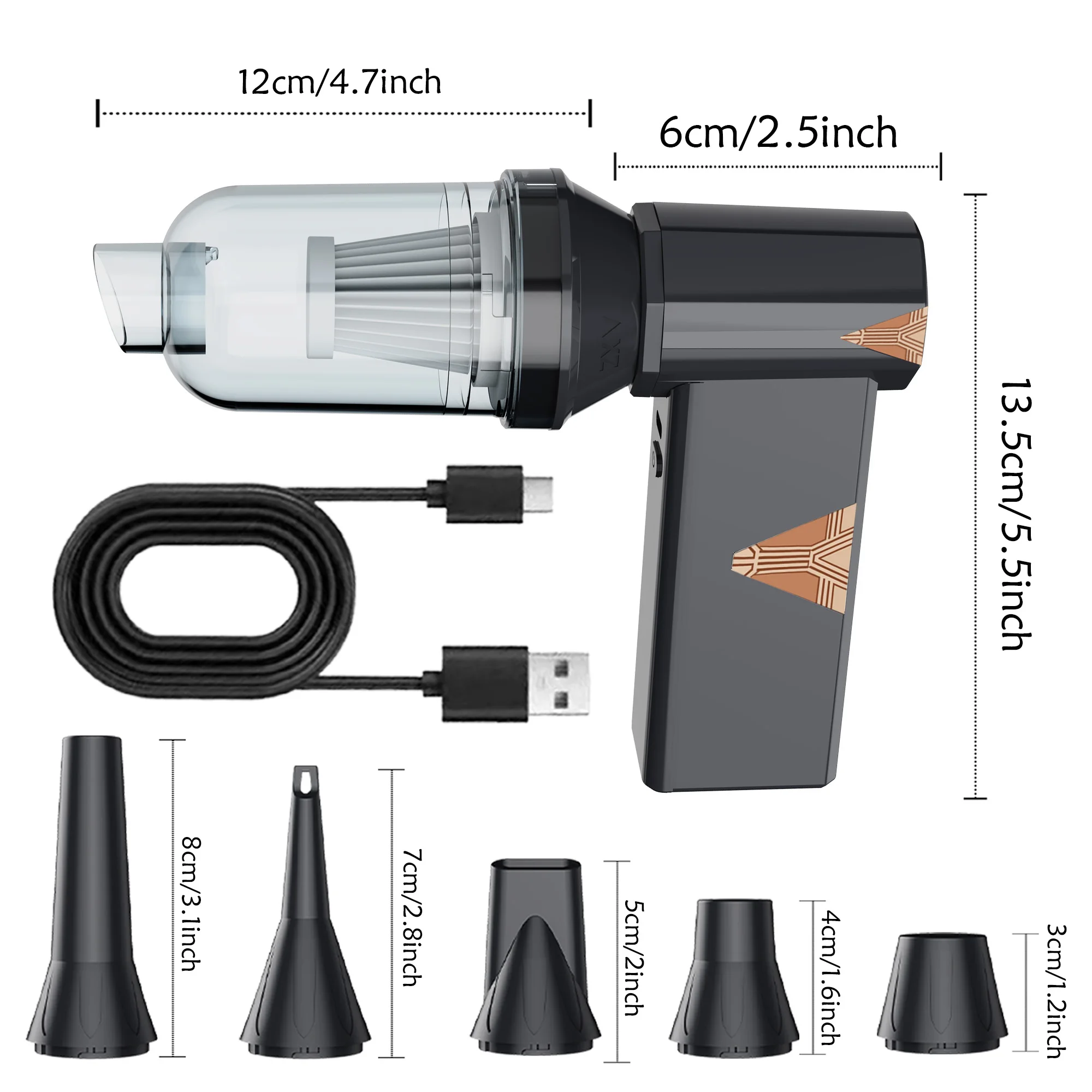 Handheld Mini Turbo Jet Blower 110000RPM, Portable Air Duster for PC Keyboard Car Cleaning, Type-C Rechargeable