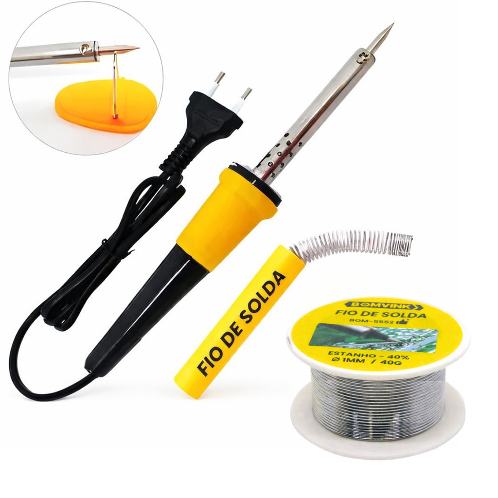 Kit Ferro de Solda Elétrico Profissional 220V 30W 40W 60W com Fio de Solda Completo Bomvink