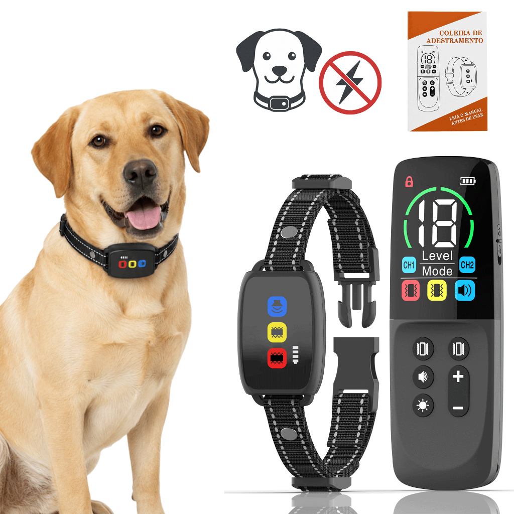 Coleira de Adestramento para Cães Sem Choque com Controle Remoto, Vibração, Som, IP67 e Alcance de 800m