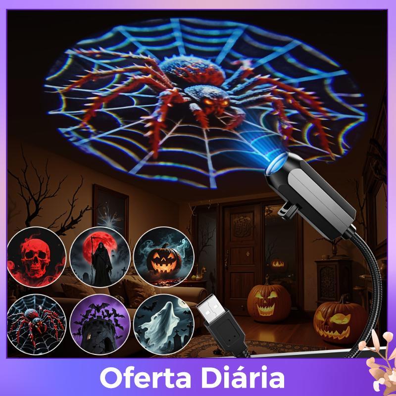 Esteque no USB Powered Halloween Projector Light 6 Padrões Giratórios LED Lâmpada Atmosférica Para Suprimentos De Festas