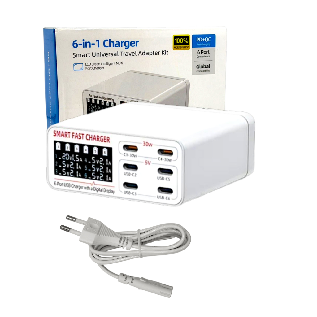 Usb Charger Fast 6 Porta Usb-c 896-h Carregador Inteligente Rápido Amperimetro
