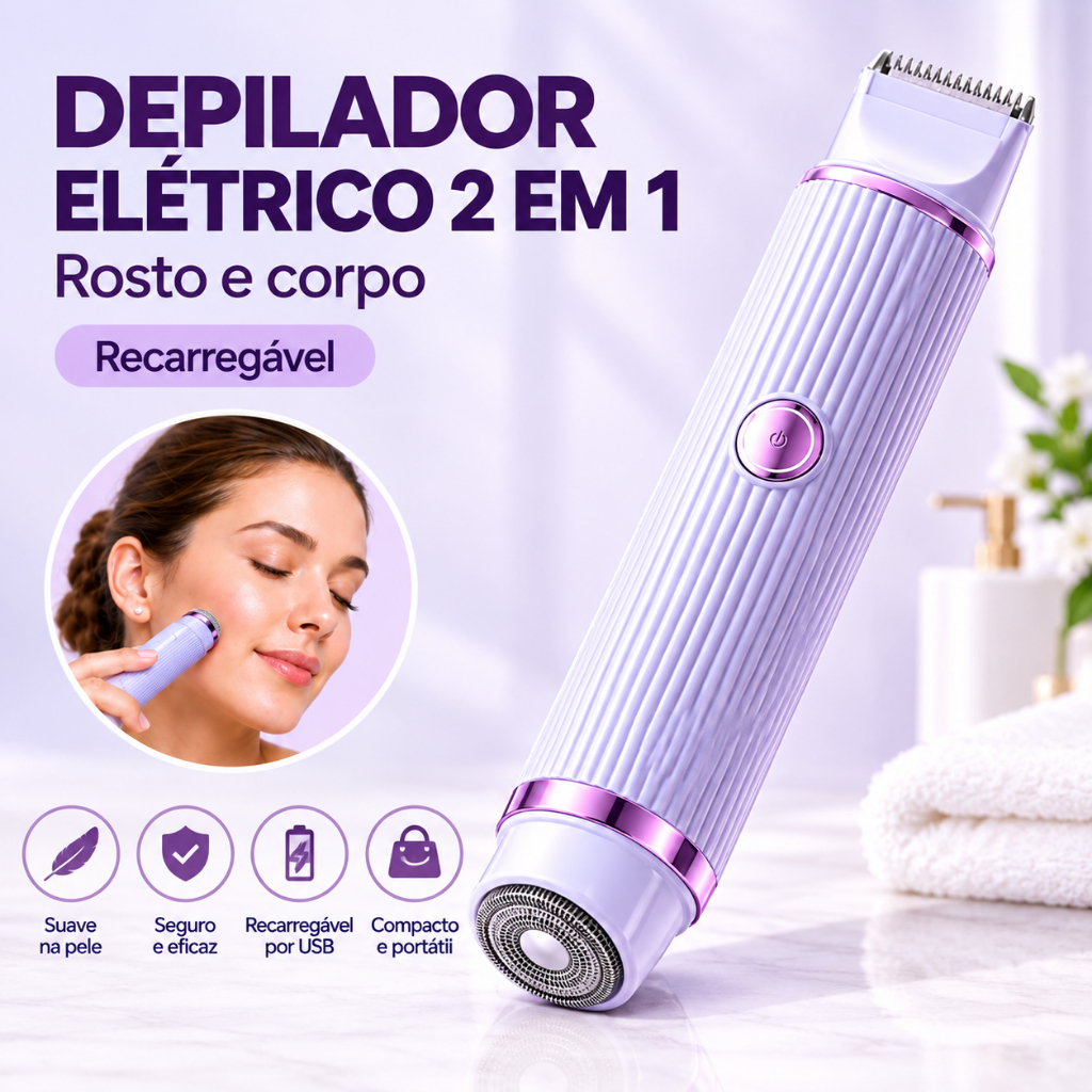 2-in-1 Rechargeable Electric Epilator for Women, Facial and Body Hair Trimmer Glow & Go