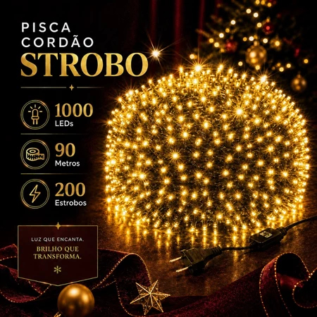 Christmas Strobe Light String 50/90/30 Meters Bivolt 500/1000/300 Leds Waterproof Warm White Light
