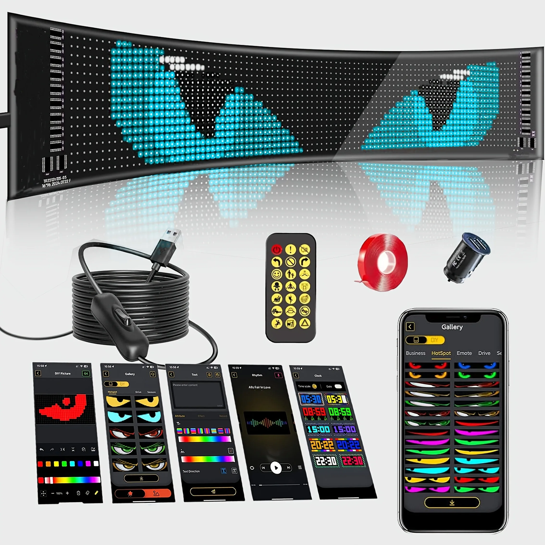 Smart Car LED Display Programmable Scrolling Sign APP Control DIY Animation Flex LED Panel USB Powered for Car Window Store Bar