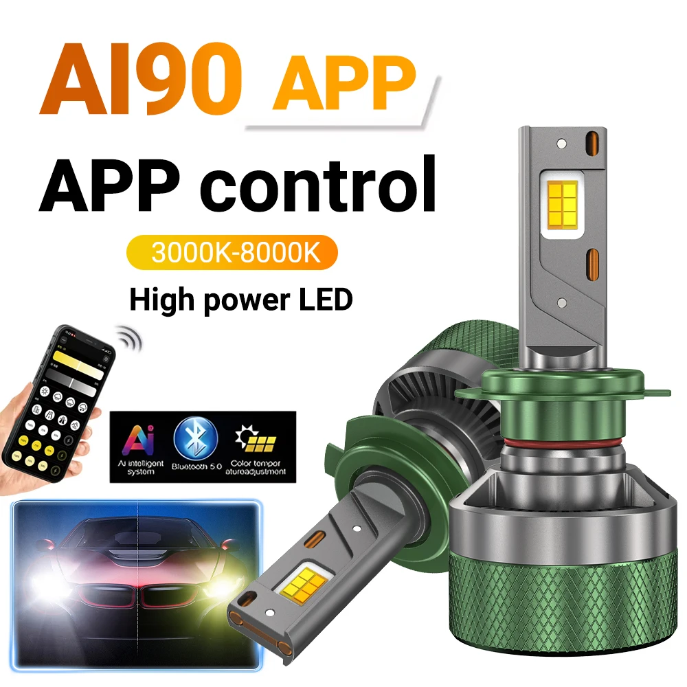 HYNBYZJ H7 LED Headlight Bluetooth APP Control Color H4 LED H1 H11 HB3 HB4 9012 HB5 H13 Auto Bulbs LED Lights for Car Headlights