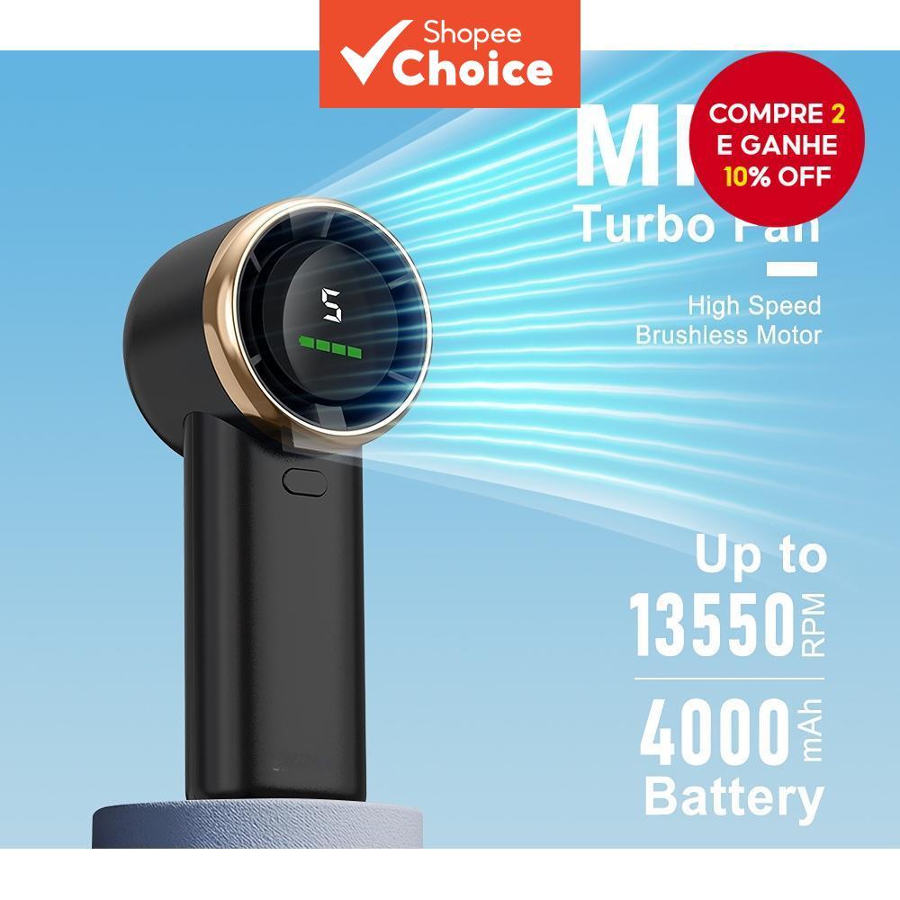 Ventilador de mão portátil HF03 de 4000mAh, ventilador turbina de alta velocidade, 5 níveis de velocidade do vento,