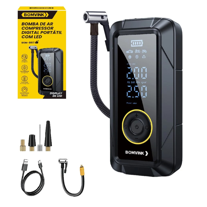 Mini Compressor Ar Calibrador Pneu Digital Sem Fio 4000mah