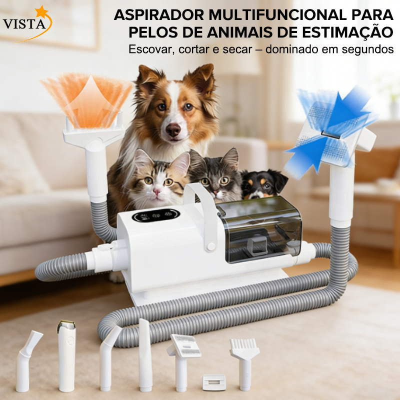 Kit Higiene e Aspiração Pet 7 em 1 com Sucção 10000PA Copo 2,5L Baixo Ruído Aparador e Tesoura para Cães e Gatos VISTA