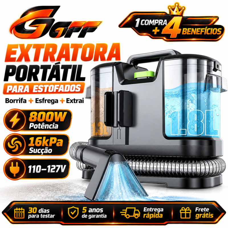 Extratora de Estofados Portátil 800W 16kPa Limpadora de Sofá Tapete Colchão e Banco de Carro