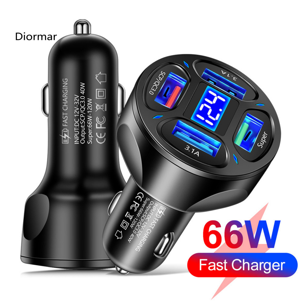 Car Charger with Intelligent Chip Protection 66w Adapter 4-port Usb Fast Charging Voltage for Office