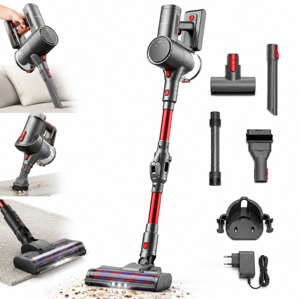 Aspirador de Pó Vertical Dobrável Sem Fio V12 20000Pa 250W Limpeza Seca e Úmida