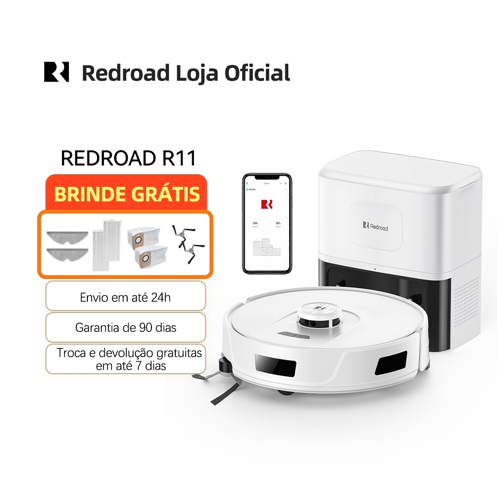 Robô Aspirador Redroad R11 20000Pa 3 em 1 com Mapeamento Wi-Fi Base Autolimpante Bivolt 127V/220V