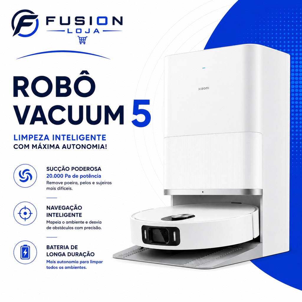 (NOVO) Robô Aspirador Vacuum 5 20000pa Base Autolimpante Branco 110/220v (NOVO)
