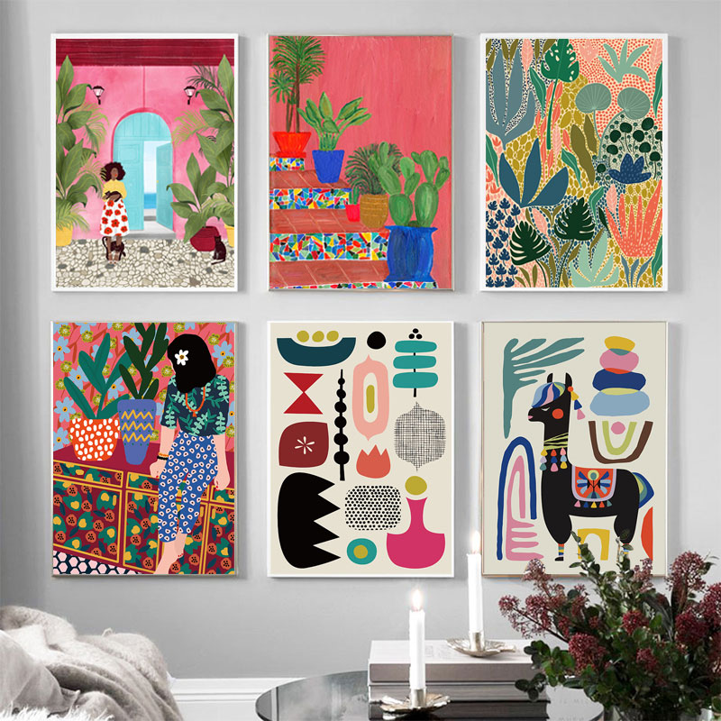 Modern colorful abstract garden plant canvas poster home decoration