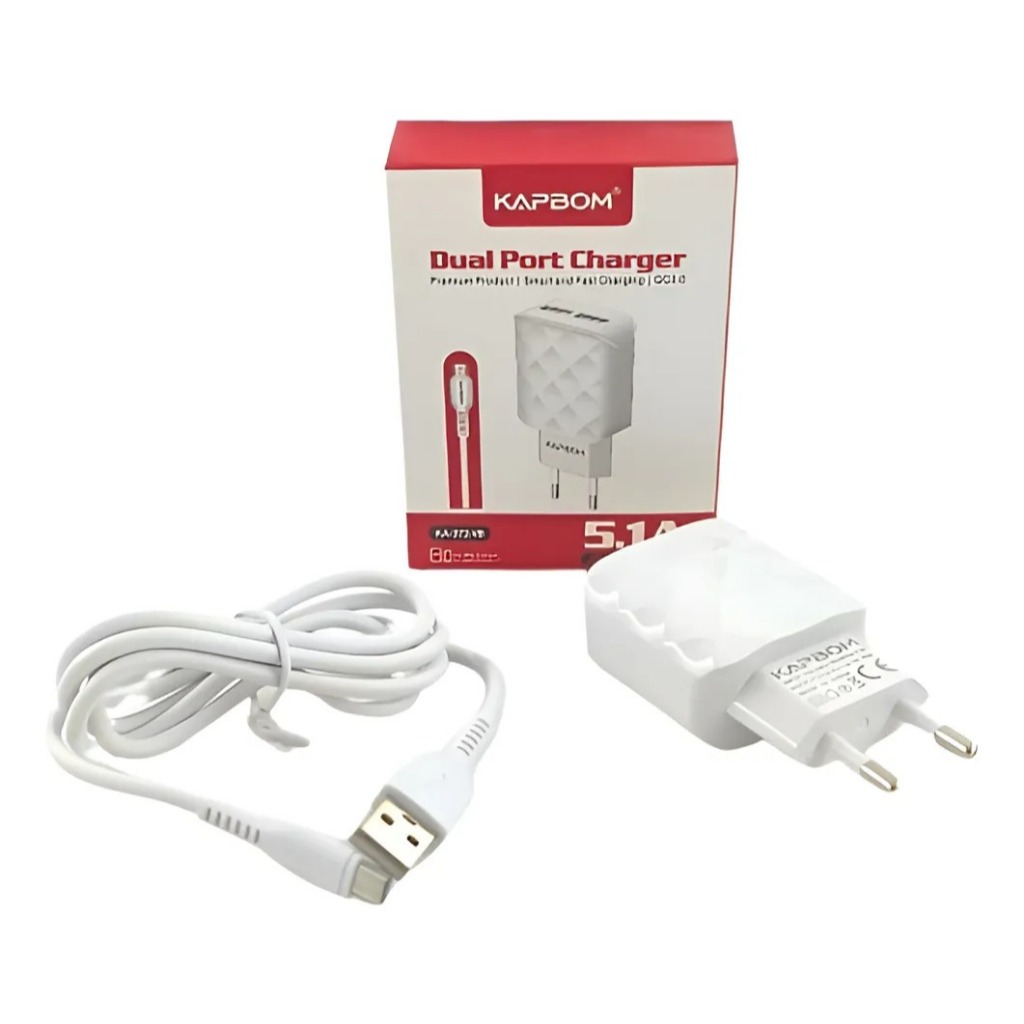 Carregador Kapbom Dual Port Charger 5.1a Com Cabo Usb-C