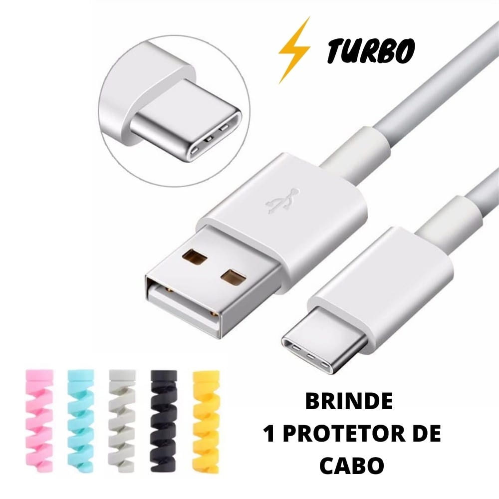 Cabo Carregador Turbo p/ Xiaomi Mi10 - Mi9 - Mi8 -Mi7 Mi6 Mi5 Mi4s Redmi Note10  9 8 7 Brinde Protetor de Cabo
