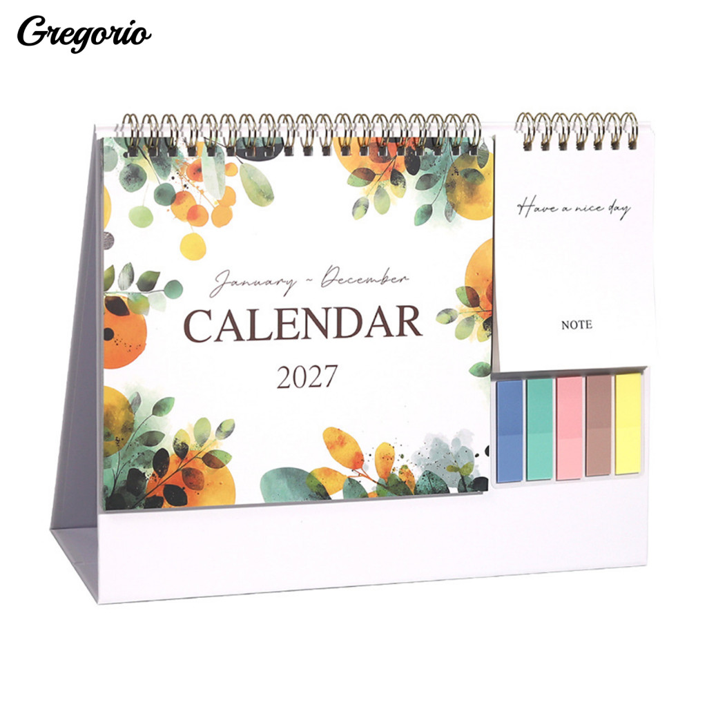 Floral Desktop Calendar 2027 Desk Mini with Note Pads Index Tabs Spiral 12-month Flip Planner Compact Standing for Home