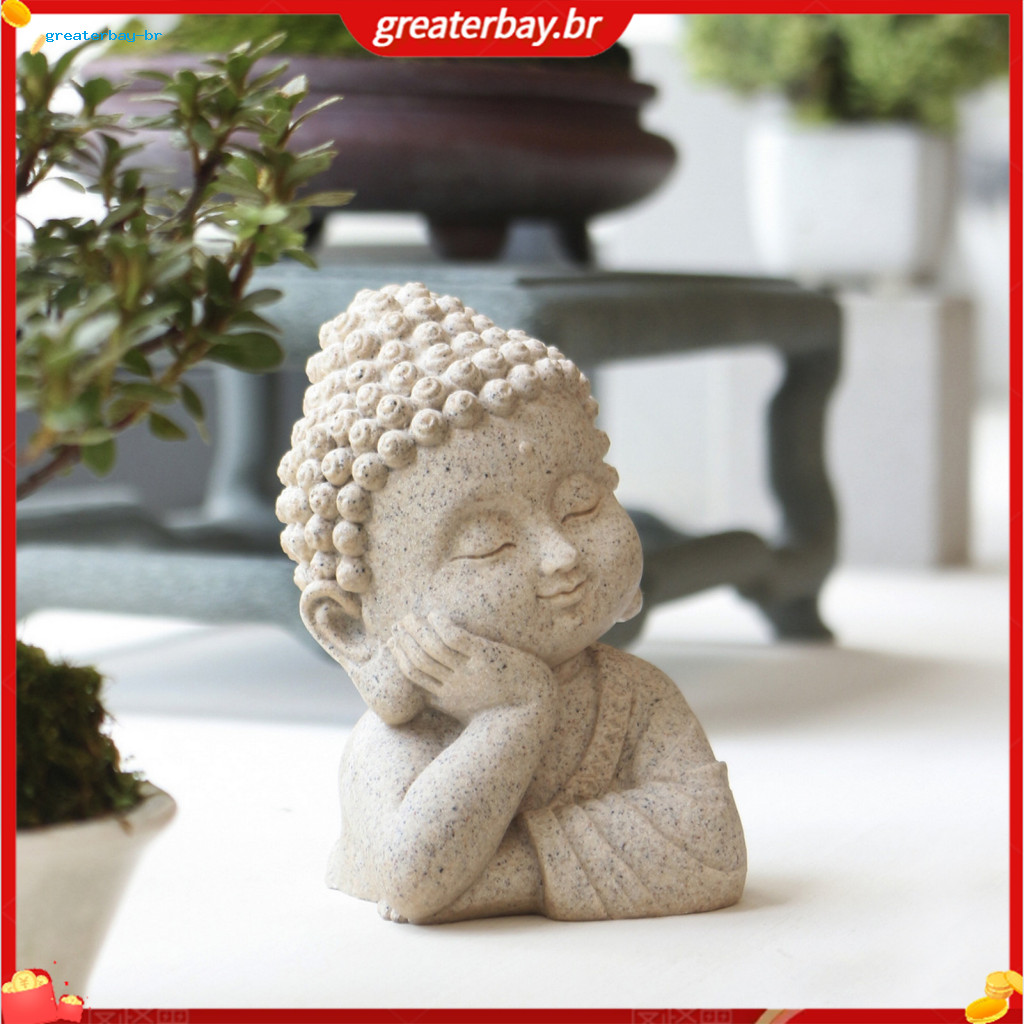 Handcrafted Mini Buddha Figurine Sandstone Resin Zen Statue Meditation Decor Feng Shui Ornament for Home Office Desk Car