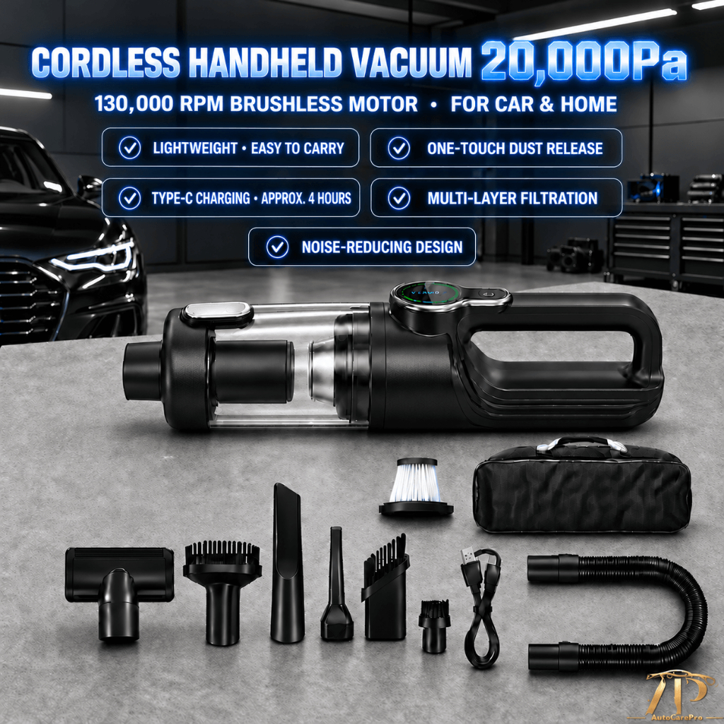 Aspirador Portátil Automotivo Sem Fio Brushless 20.000Pa, 3 Velocidades, Aspira e Sopra, com LED, para Carro e Casa