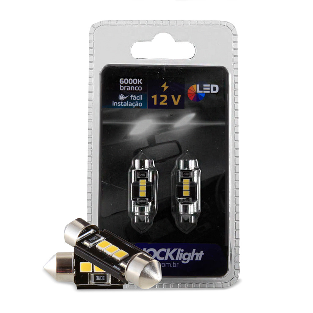 Par Lâmpada Led Branca Torpedo 36 mm 3 SMD-2835 6000K 12V Shocklight