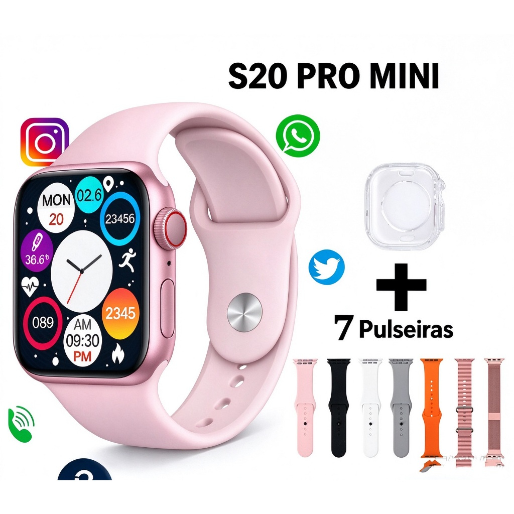 Novo Relógio Inteligente S20 PRO Max Tela Infinita Monitor Saúde Bluetooth Chamada Pronta Entrega São Paulo
