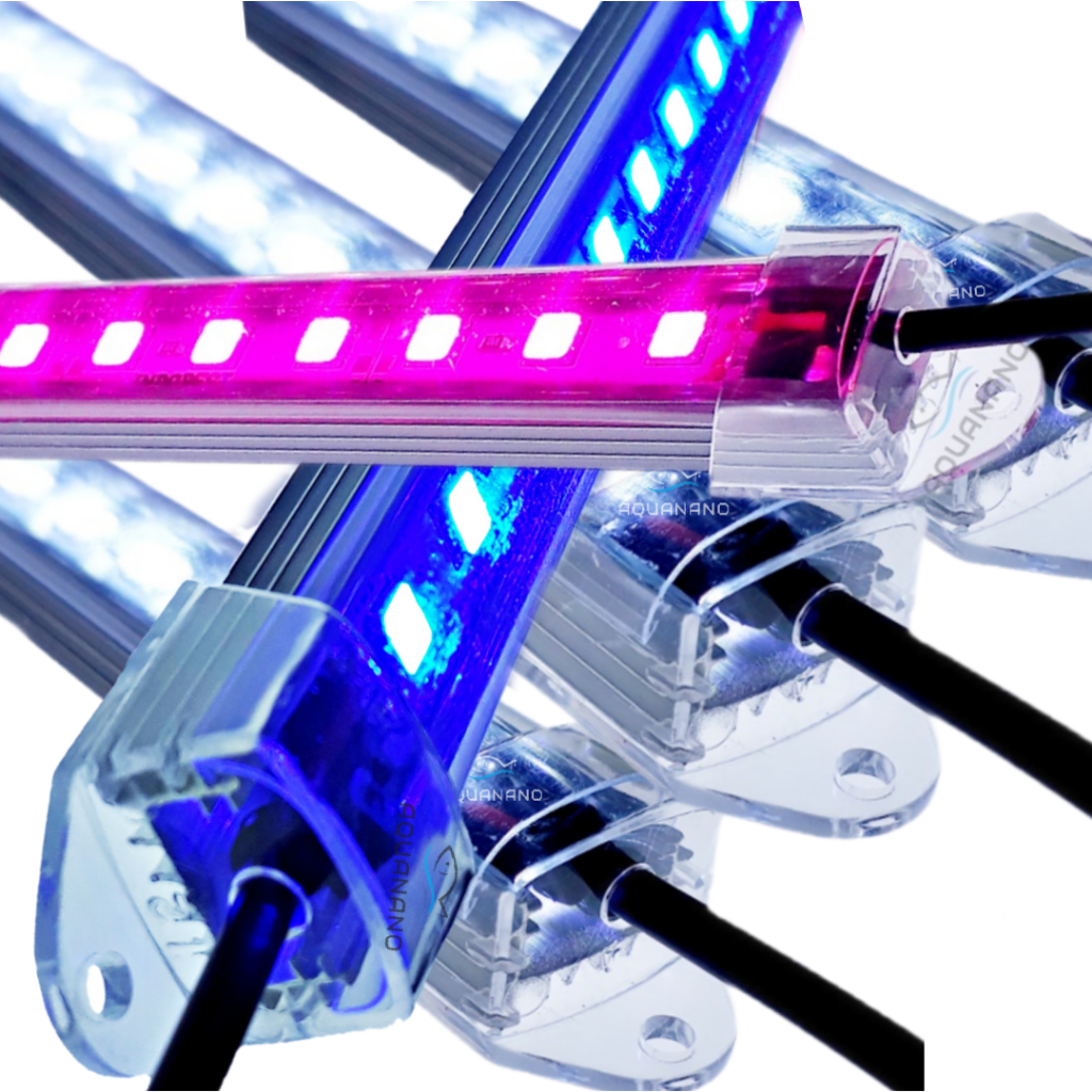 Luminária Led Aquanano 80cm 3 brancas 1 azul 1 rosa com fonte e dimmer