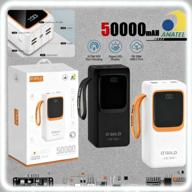 Carregador Portátil A'gold 50000mAh - 22.5W PD e Luz LED BTE-61