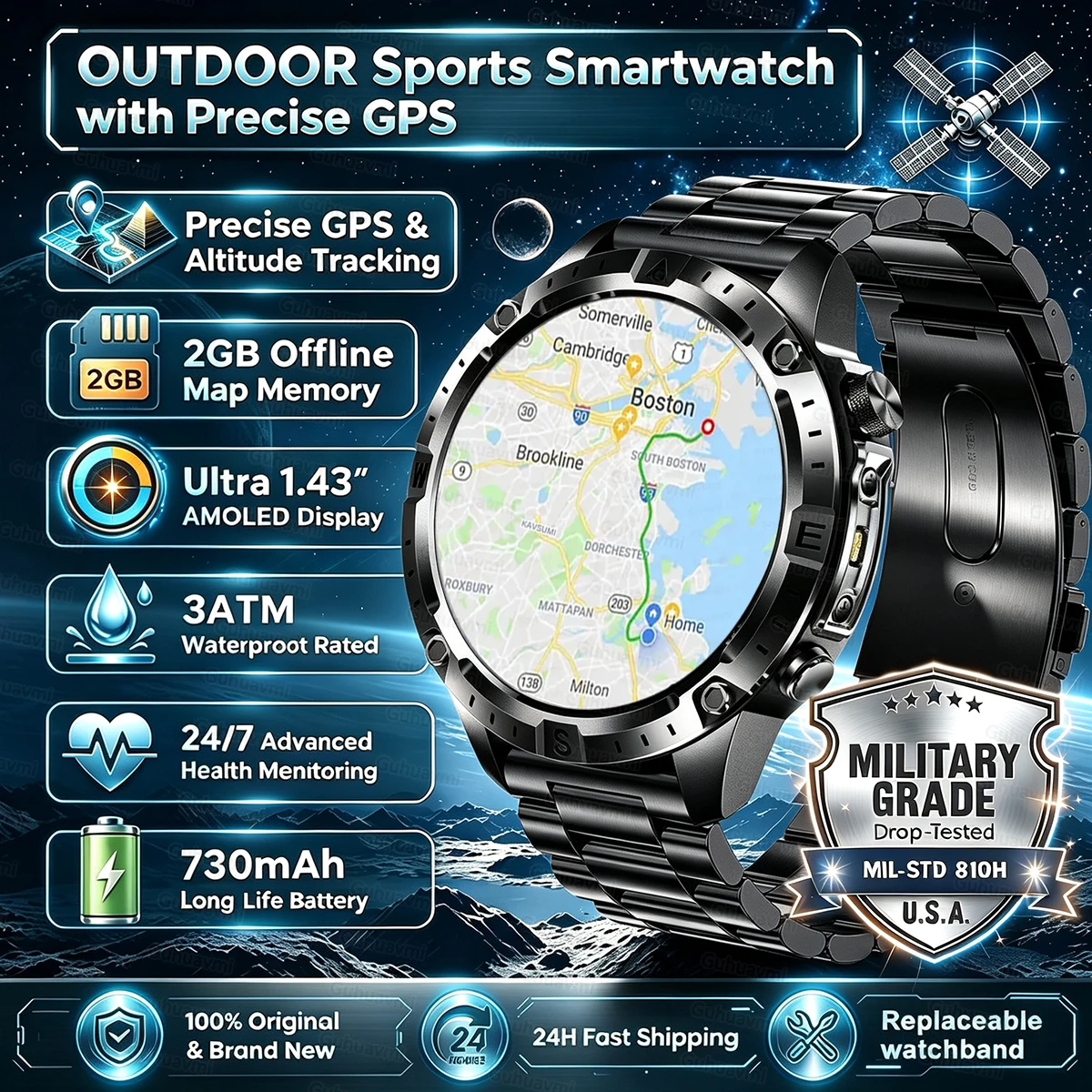 2026New Military T-Rex3 GPS Map Navigation Smart Watch 2GB RAM 1.43-inch AMOLED Screen 30M Waterproof Call Sports Smartwatch Men